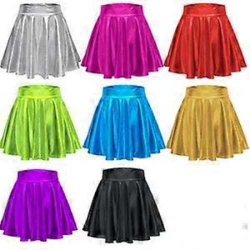 Women's Shiny Flared Pleated Mini Skater Skirt 2