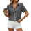Women's Plaid Button Down Shirt Summer Gingham Short-Black XL 1