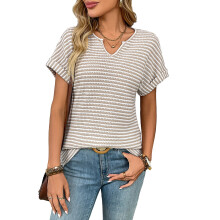 Women's Casual Short Sleeve V-Neck Loose Fit Basic-apricot XL