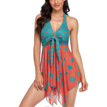 (style2129) Women Sexy Swimsuits Two Piece Mesh Tankini Swimdress Lightweight Quick-Dry Swimwear with Shorts