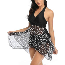 (style2130) Women Sexy Swimsuits Two Piece Mesh Tankini Swimdress Lightweight Quick-Dry Swimwear with Shorts