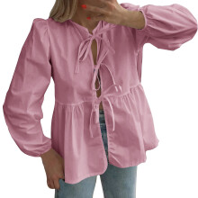 Women's Babydoll Tops Spring Trendy 3/4 Length Puff-Pink XL