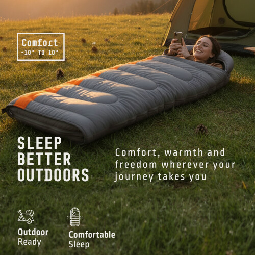 Voyager Sleeping Bag for Adults Lightweight, Compact, Versatile, Grey 1
