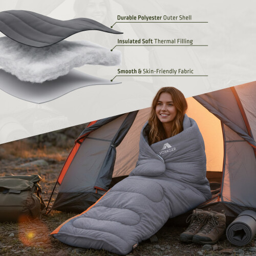 Voyager Sleeping Bag for Adults Lightweight, Compact, Versatile, Grey 2