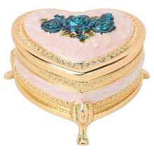 Blue Vintage Heart Shape Jewelry Box Multipurpose Zinc Alloy Trinket Box Exquisite Decorative Trinket Organizer for Birthday