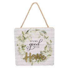 Home Wall Sign Rustic Minimalist Letter Wreath Print Wooden Wall Art Decor with Lanyard for Farmhouse Living Room