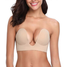 (style2744) Push Up Plunge Strapless Sticky Adhesive Bra Deep U-Shaped Invisible Backless Bra for Women