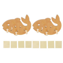 2pcs Wall Hooks Wooden Fish Shaped Household Towel Coat Storage Wall Rack for Bathroom