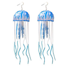 (Royal Blue) Fashion Air Jellyfish Earrings Exaggerated Tassel Texture Personality Earrings