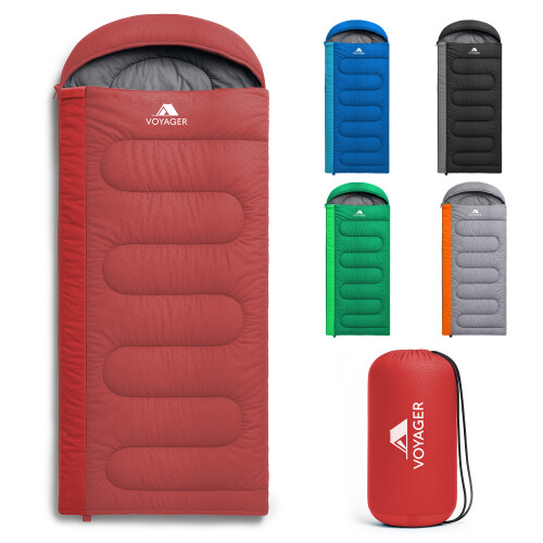 Voyager Sleeping Bag for Adults Lightweight, Compact, Versatile, Red