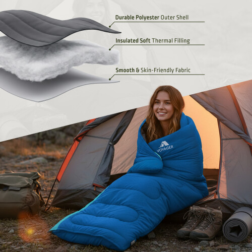 Voyager Sleeping Bag for Adults, Versatile 3-4 Season Temperature, Blue 2