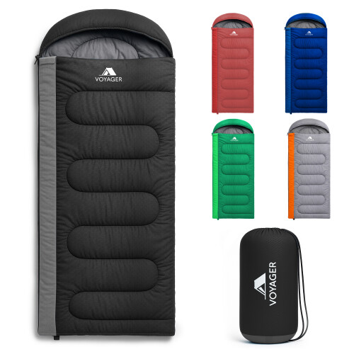 Voyager Sleeping Bag for Adults Lightweight, Compact, Versatile, Black