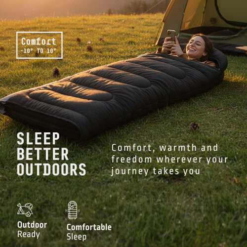 Voyager Sleeping Bag for Adults Lightweight, Compact, Versatile, Black 1