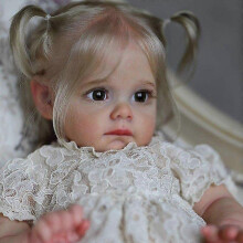 22 inch babypop meisje in witte jurk, reborn prinses, zachte siliconen badpop met volledig lichaam_M