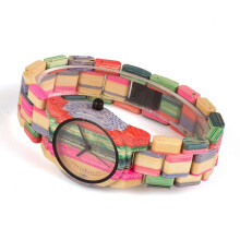 Reloj de mujer hecho a mano, colorido, de madera de bambú, analógico, de cuarzo, para mujer._M