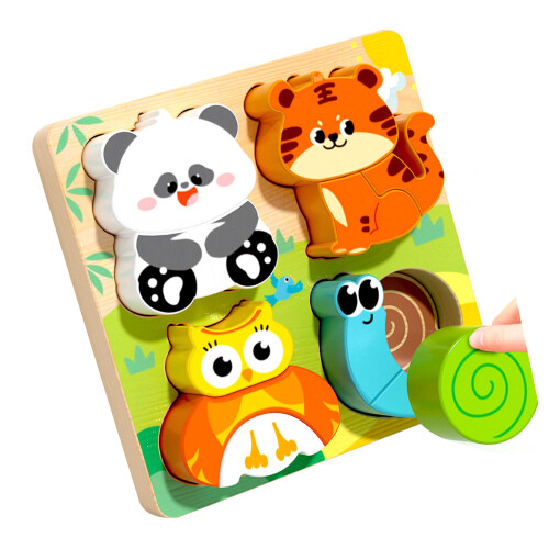 Puzzle mains sur blocs de bois, forme animale,-panda