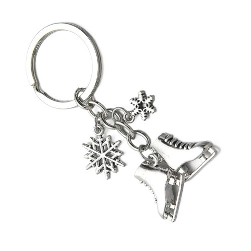Skiing And Skating Inspired Keychain Featuring Snowflake And Ice