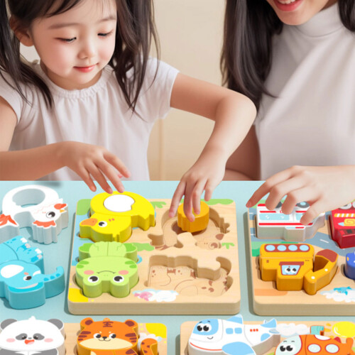 Puzzle mains sur blocs de bois, forme animale,-panda 1