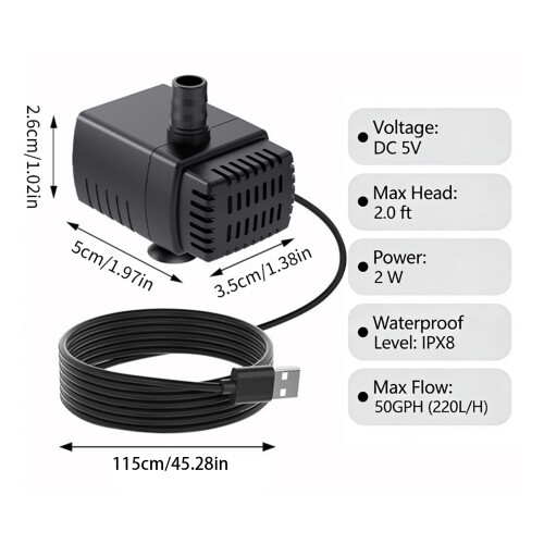 USB Powered Small Submersible Pump for Aquariums Features Bottom 1