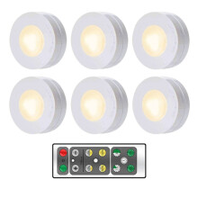 Trådløse 6-pakning LED-lys med fjernkontroll - Dimbar 4000K varmhvit, batteridrevet spotlight for kjøkken, soverom, skap_M