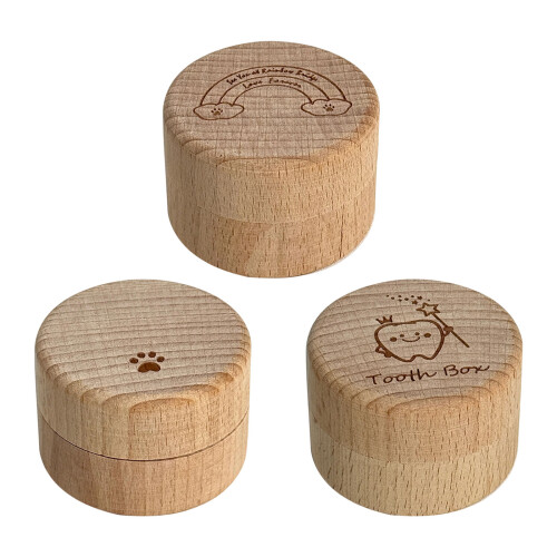 Infants Baby Teeth Storage Box Wood And-paw print pattern 2