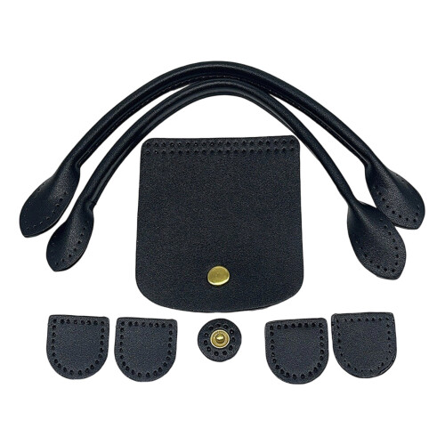 DIY Leather Bag Knitting Set Bag Handles Snap Button Bag-Black