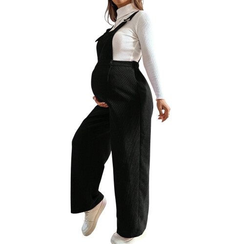 Stretchable Corduroy Pregnancy Overalls Adjustable-Black L