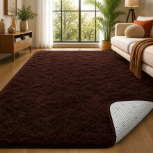 (120cm x 170cm (4ft x 5ft 6"), Coffee Brown Shaggy Rugs) Fluffy Rug Non-Slip Shaggy Rugs Living Room Carpet