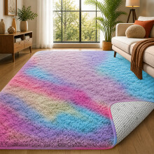 (120cm x 170cm (4ft x 5ft 6"), Rainbow Shaggy Rugs) Fluffy Rug Non-Slip Shaggy Rugs Living Room Carpet