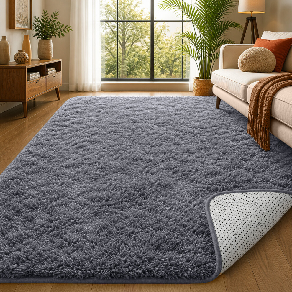 Imperial Rooms (120Cm X 170Cm (4Ft X 5Ft 6"), Shaggy Rugs) Fluffy Rug Non-Slip Shaggy Rugs Living Room Carpet Grey