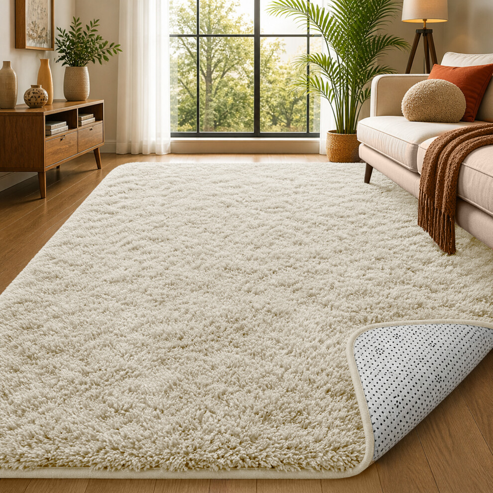 Imperial Rooms (120Cm X 170Cm (4Ft X 5Ft 6"), Shaggy Rugs) Fluffy Rug Non-Slip Shaggy Rugs Living Room Carpet Cream