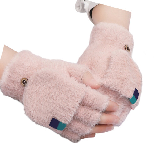 Winterhandschuhe mit freiliegenden Fingerspitzen, weiche-Rosa