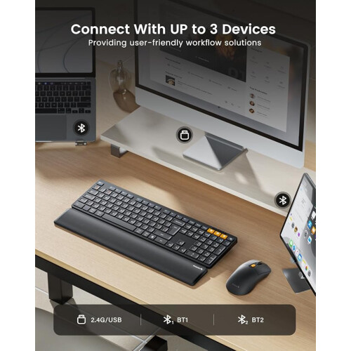 ProtoArc Bluetooth Wireless Keyboard and Mouse, KM60 Full-Size Keyboard with Wrist Rest 2