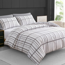 (Double, Grey & White) Premium Microfiber Reversible Single Duvet Cover Set Ultrasoft Bedding