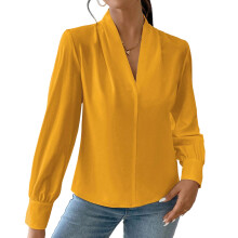 Women's work shirt, long-sleeved shirt, spring-Yellow L