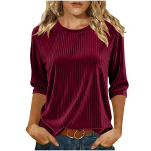 Women's velvet ribbed waist belted casual formal-Burgundy M