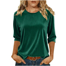 Women's velvet ribbed waist belted casual formal-Green XXXL