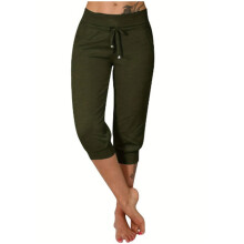 Women's Cropped Sweatpants Lightweight Casual High-Green XXXL