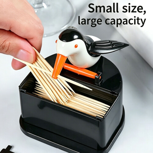 Convenient Press Type Toothpicks Storage Box With Playful Bird 1