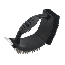 Multipurpose Barbecue Grill Brush With Right-Black wire brush
