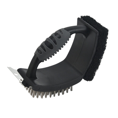 Multipurpose Barbecue Grill Brush With Right-Black wire brush