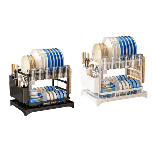 Space Saving Dish Rack With Integrated Cutter Block And-White 1