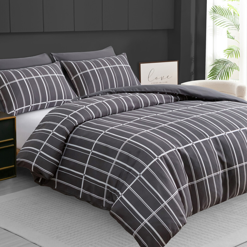 Lazzaro Home Feel The Difference (Single, Charcoal) Premium Microfiber Reversible Single Duvet Cover Set Ultrasoft Bedding - Image 2