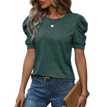 Puff Short Sleeve Sweater for Women Tops Trendy -墨绿色 M