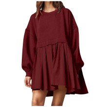 Women Sweatshirts Dress Oversized Long Sleeve-Burgundy S
