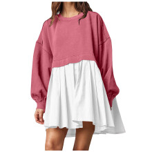 Women Sweatshirts Dress Oversized Long Sleeve-Pink XXL