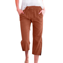 Women's linen casual summer straight-chocolate color XXL