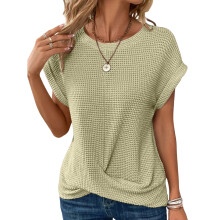 Women's Crew Neck Twist Front T Shirts Cap-Matcha color M