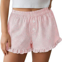 Women's Elastic Waist Boxers Shorts with Striped Pattern-Pink L