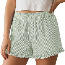 Womens Elastic Waist Pleated Wide Leg Boxers-light green S